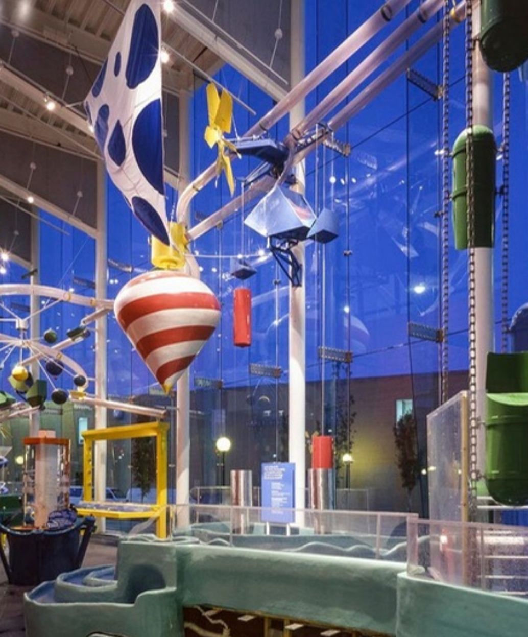 Colorful climbing structures inside the Creative Discovery Museum