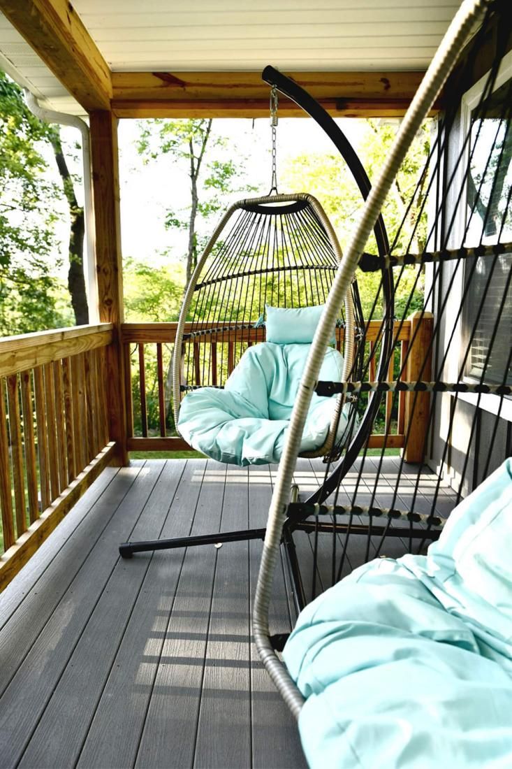 Hanging egg chair on the porch